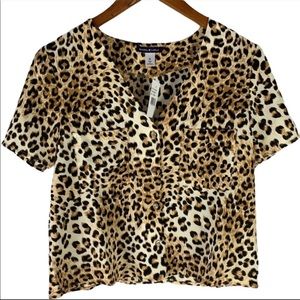 NWT Basil Lola Ladies Cropped Short Sleeve Blouse